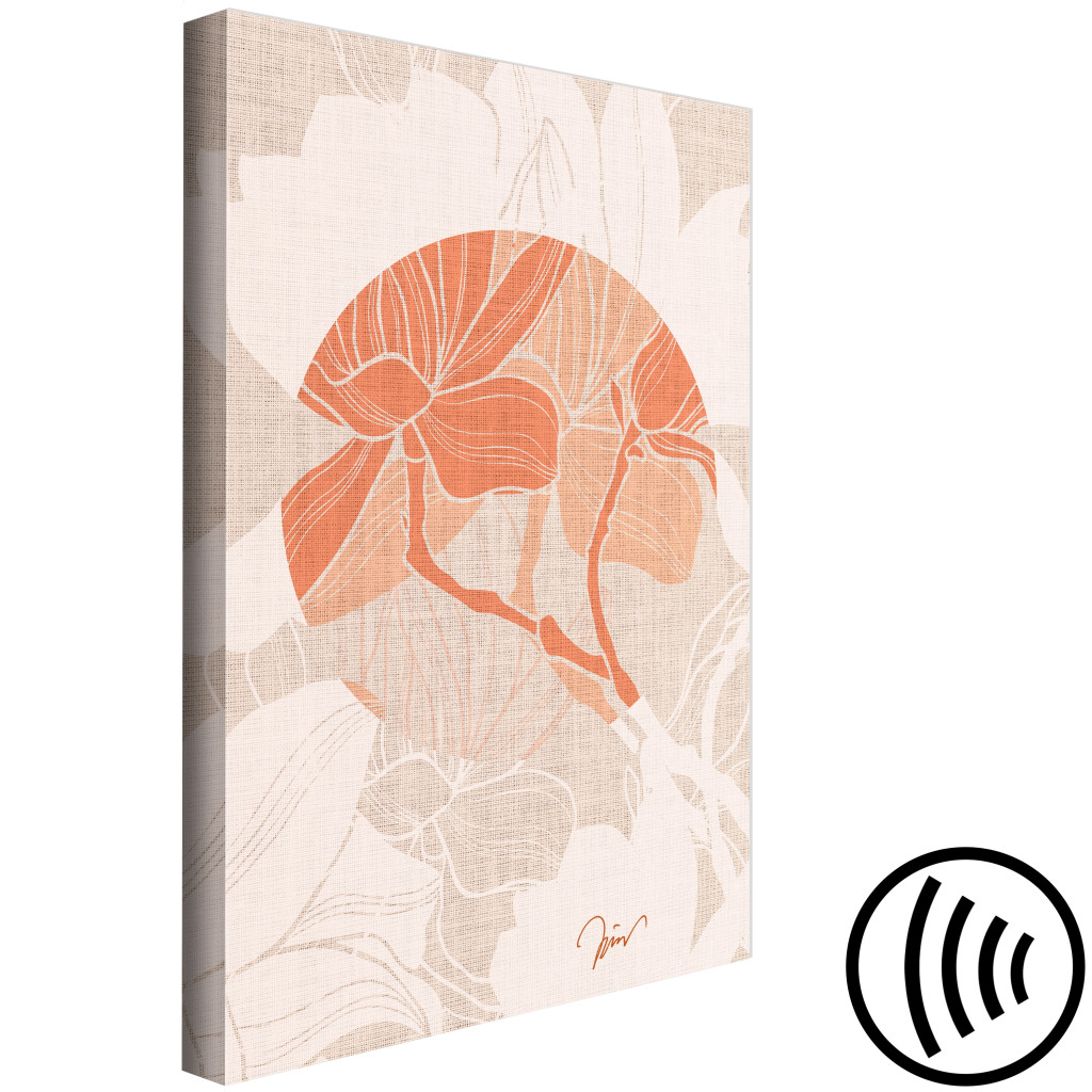 Schilderij  Florale Motieven: Canvas Magnolia - Oranje Bloemenprint In Japandi-stijl