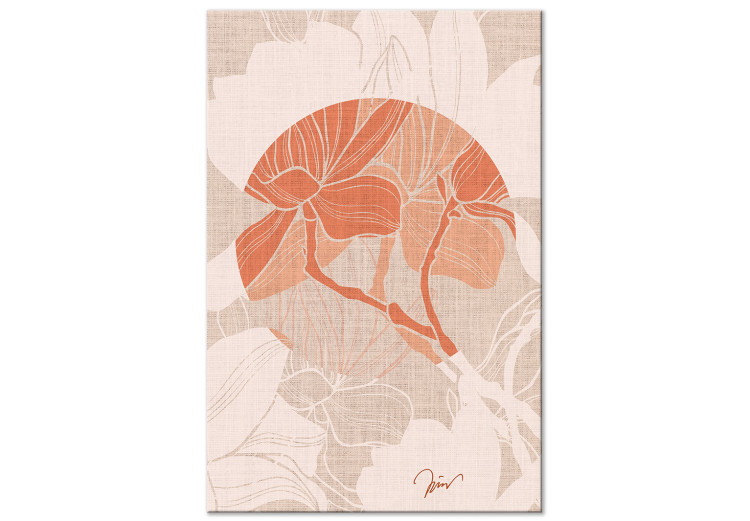Quadro su tela Magnolia - grafica con un fiore arancione in stile japandi