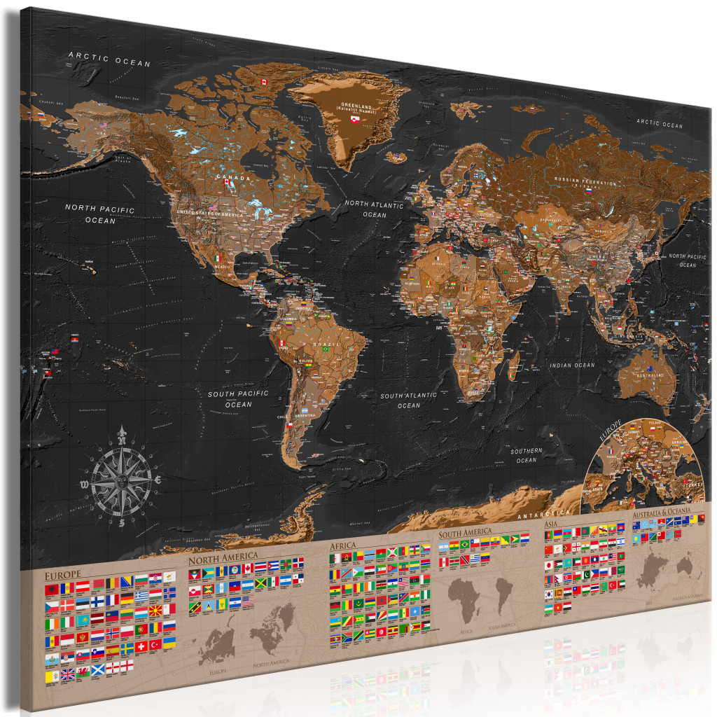 Schilderij World: Brown Map [Large Format]