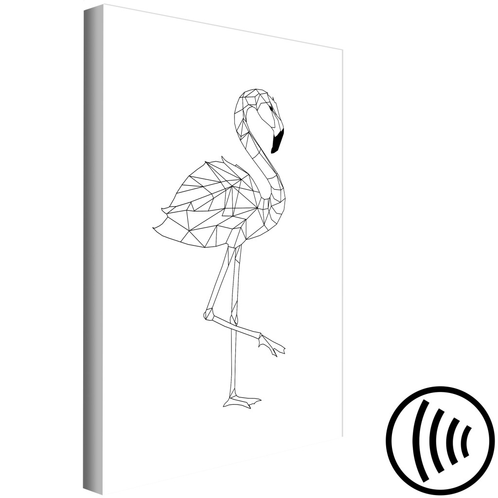 Schilderij  Zwart En Wit: Flamingo Met Een Opgeheven Been - Geometrische Abstractie