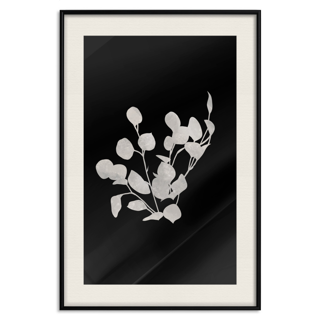 Poster Decorativo Eucalyptus Twigs - Minimalist Leaves On A Dark Background