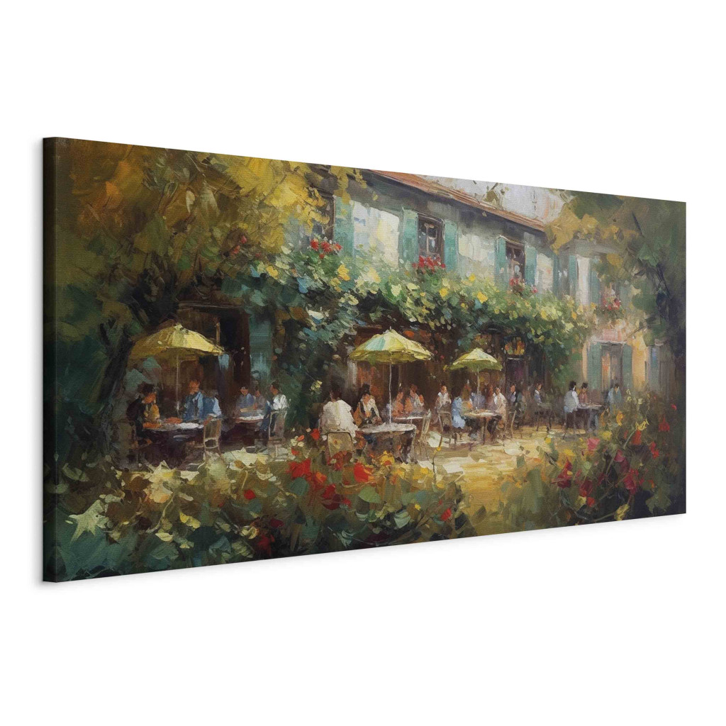 Duży Obraz XXL Kawiarnia Latem -  Malarska Kompozycja Inspirowana Stylem Claude Monet [Large Format]