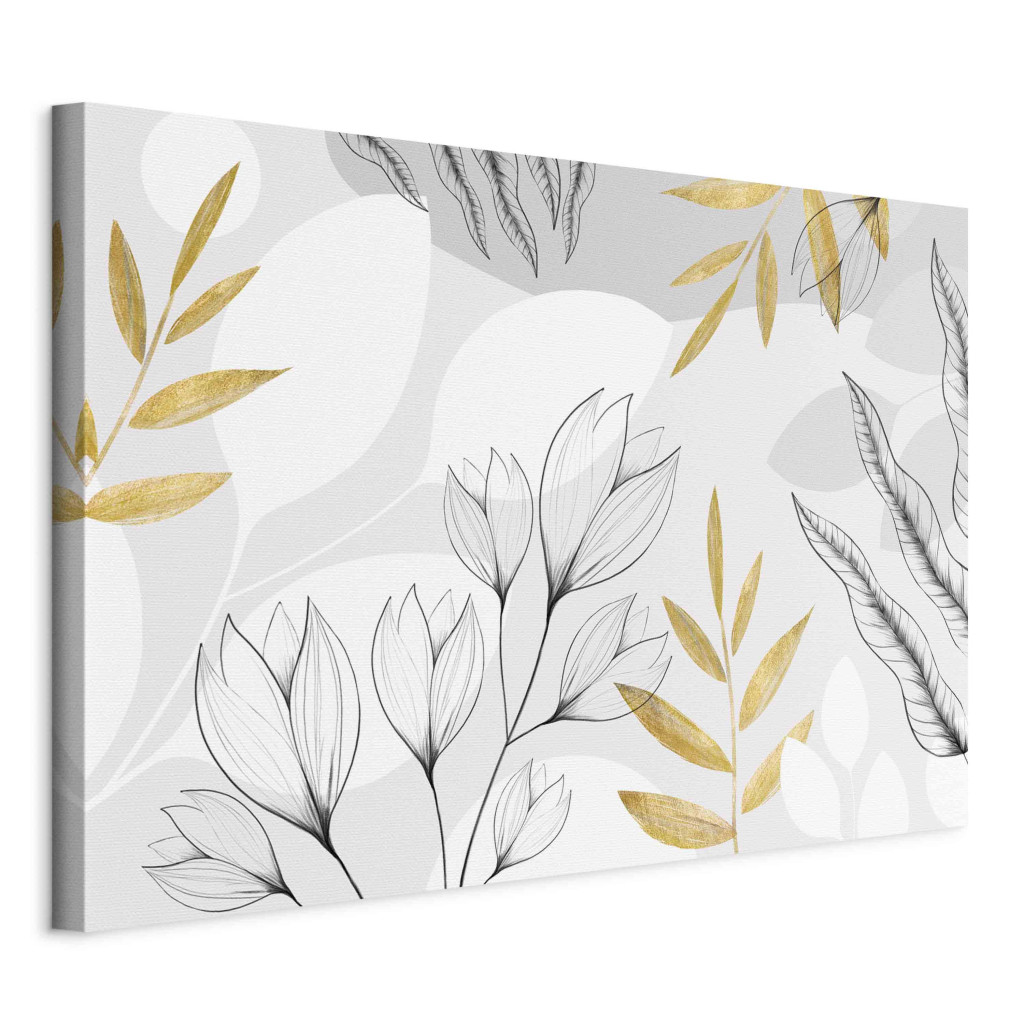 Duży Obraz XXL Finezyjna Abstrakcja - Minimalistyczna Kompozycja Z Liśćmi I Kwiatami [Large Format]