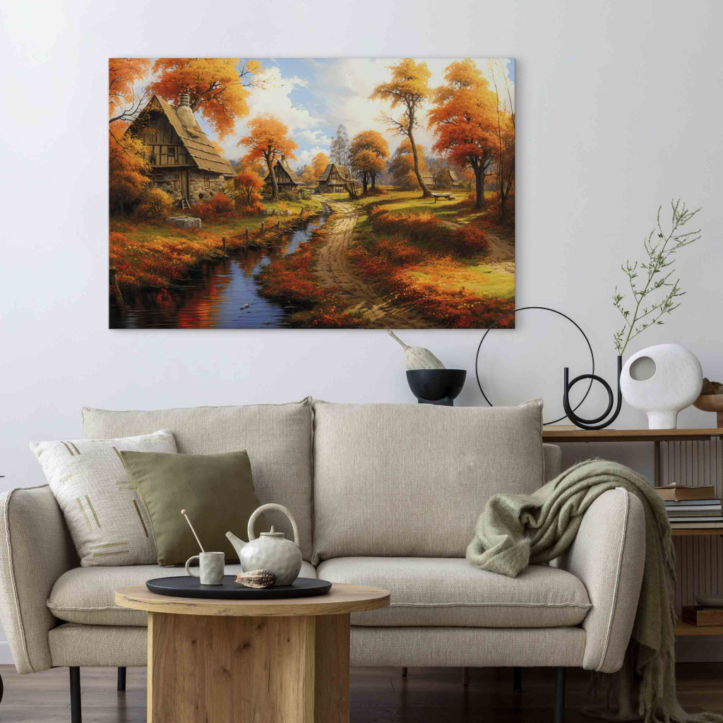 Schilderij  Steden En Dorpen: A Small Medieval Town - A Picture Of The Polish Countryside During Autumn