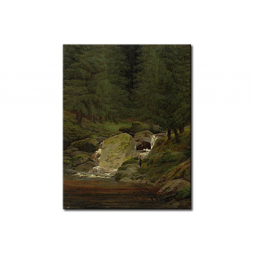 Schilderij  Caspar David Friedrich: The Evergreens By The Waterfall