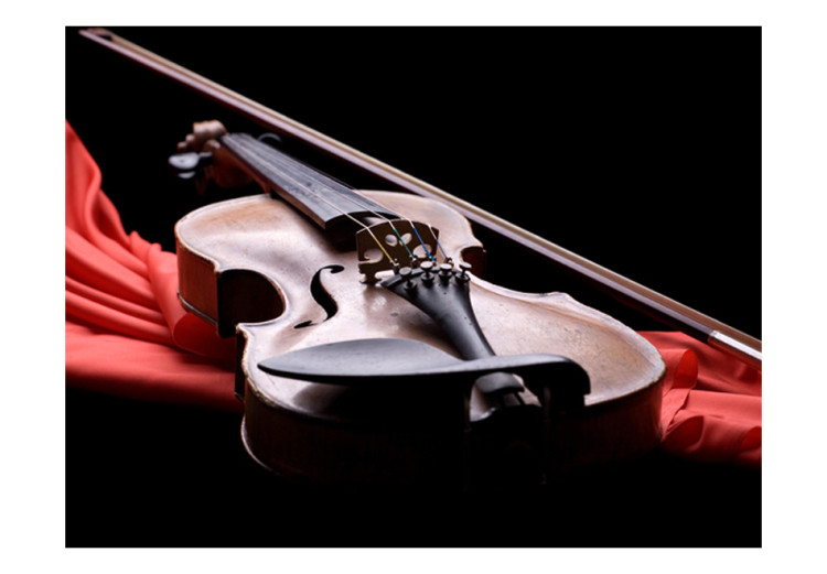 Fotomural Música Clássica - Violinos Repousando sobre um Cachecol Vermelho em Fundo Preto 61378 additionalImage 1