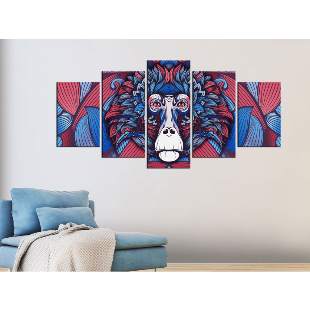 Pintura Em Tela Tristeza Do Macaco - As Emoções Do Animal Em Cores Azul-avermelhadas