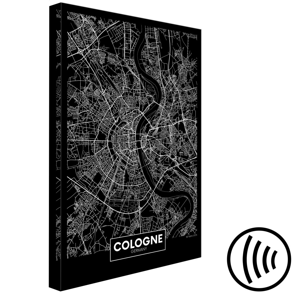Målning Köln - Karta över Den Tyska Staden I Svartvitt I Fågelperspektiv