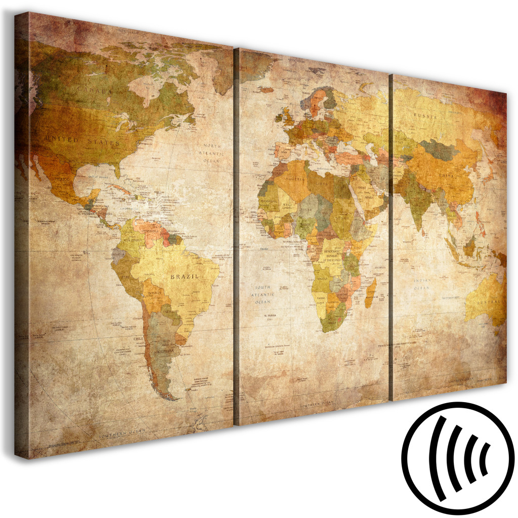 Schilderij  Kaarten Van De Wereld: Retro World Map (3 Parts)