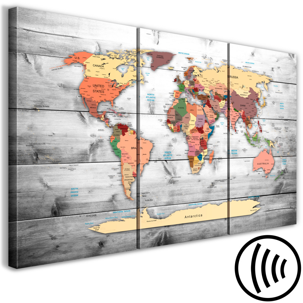 Schilderij  Kaarten Van De Wereld: World Map: New Directions (3 Parts)