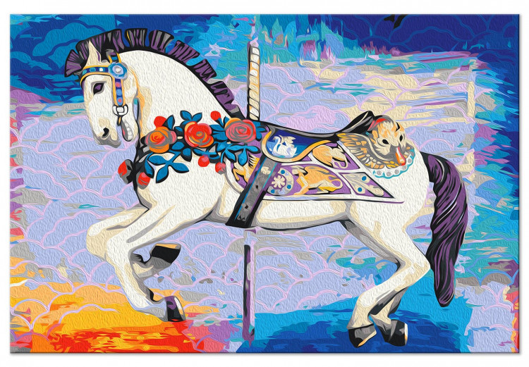 Obraz do malowania po numerach Koń z karuzeli - szczęśliwe zwierzę z kwiatami na kolorowym tle 144088 additionalImage 3