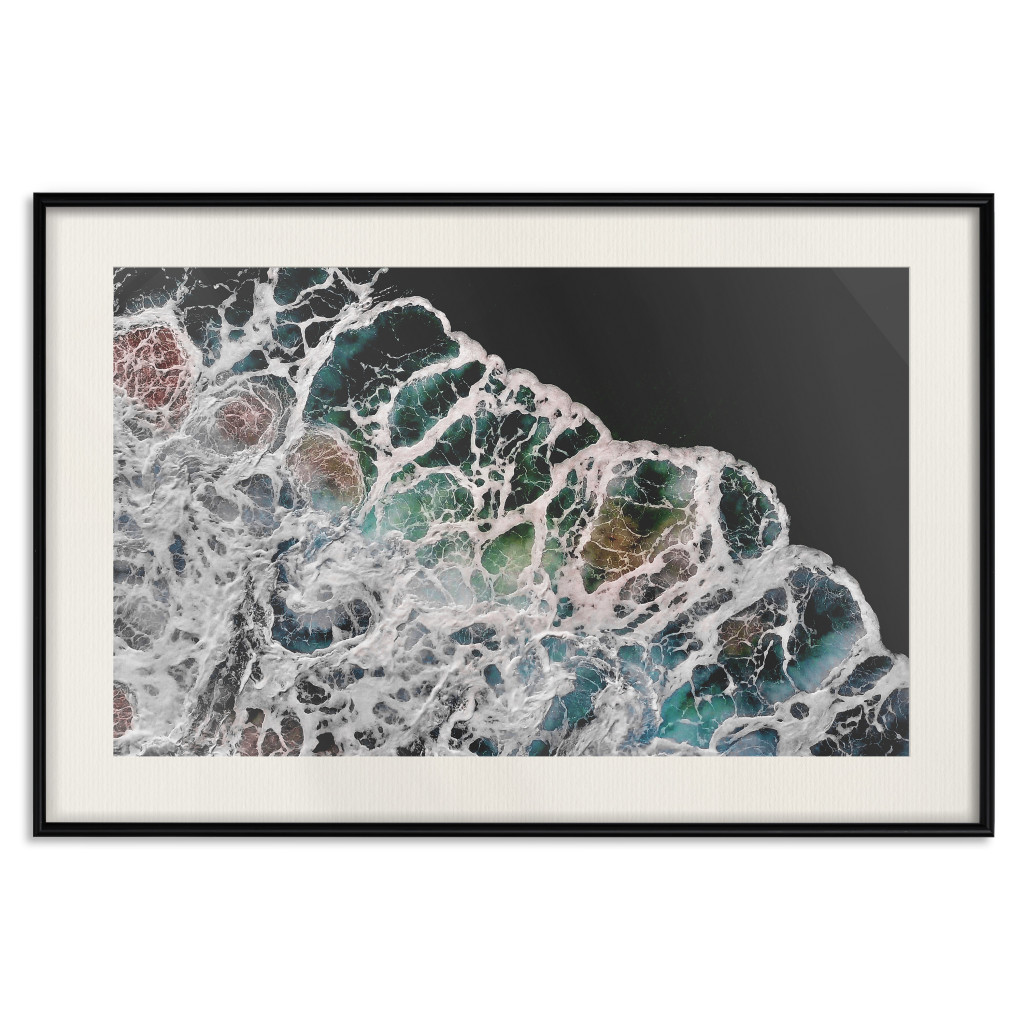 Cartaz Water Abstraction - Foaming Color Wave On A Black Shore Background