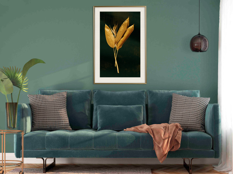 Poster Golden Vegetation - Bouquet of Leaves on a Dark Green Background 145488 additionalImage 19