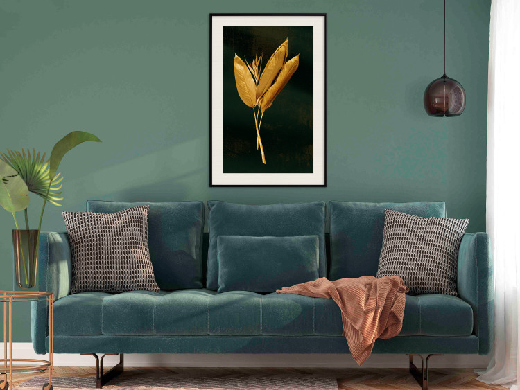 Poster Golden Vegetation - Bouquet of Leaves on a Dark Green Background 145488 additionalImage 22