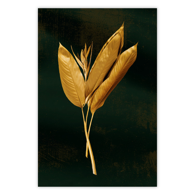 Poster Golden Vegetation - Bouquet of Leaves on a Dark Green Background 145488