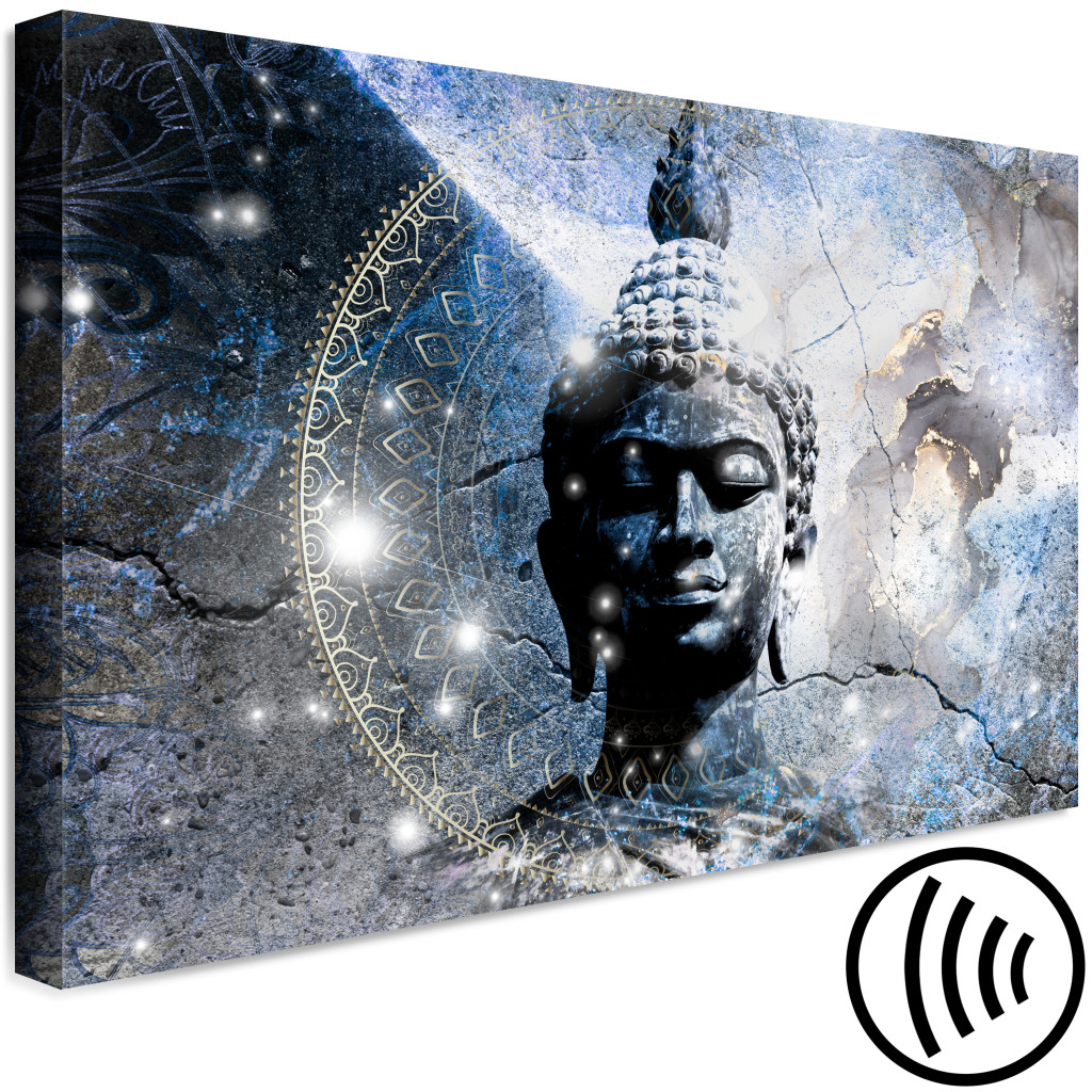 Quadro Em Tela Enlightened Buddha - Statue In A Blue Tone With A Mandala