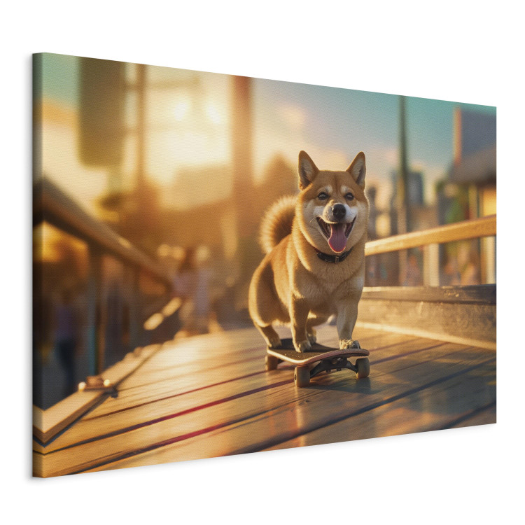 Målning AI Shiba Dog - Smiling Animal on Skateboard at Sunset - Horizontal 150288 additionalImage 2