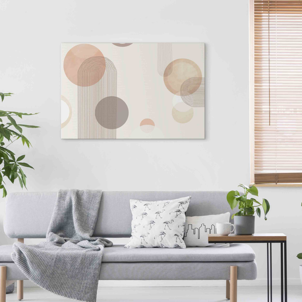 Quadro Em Tela Fountain - Subtle Beige Abstraction With Brown Circles