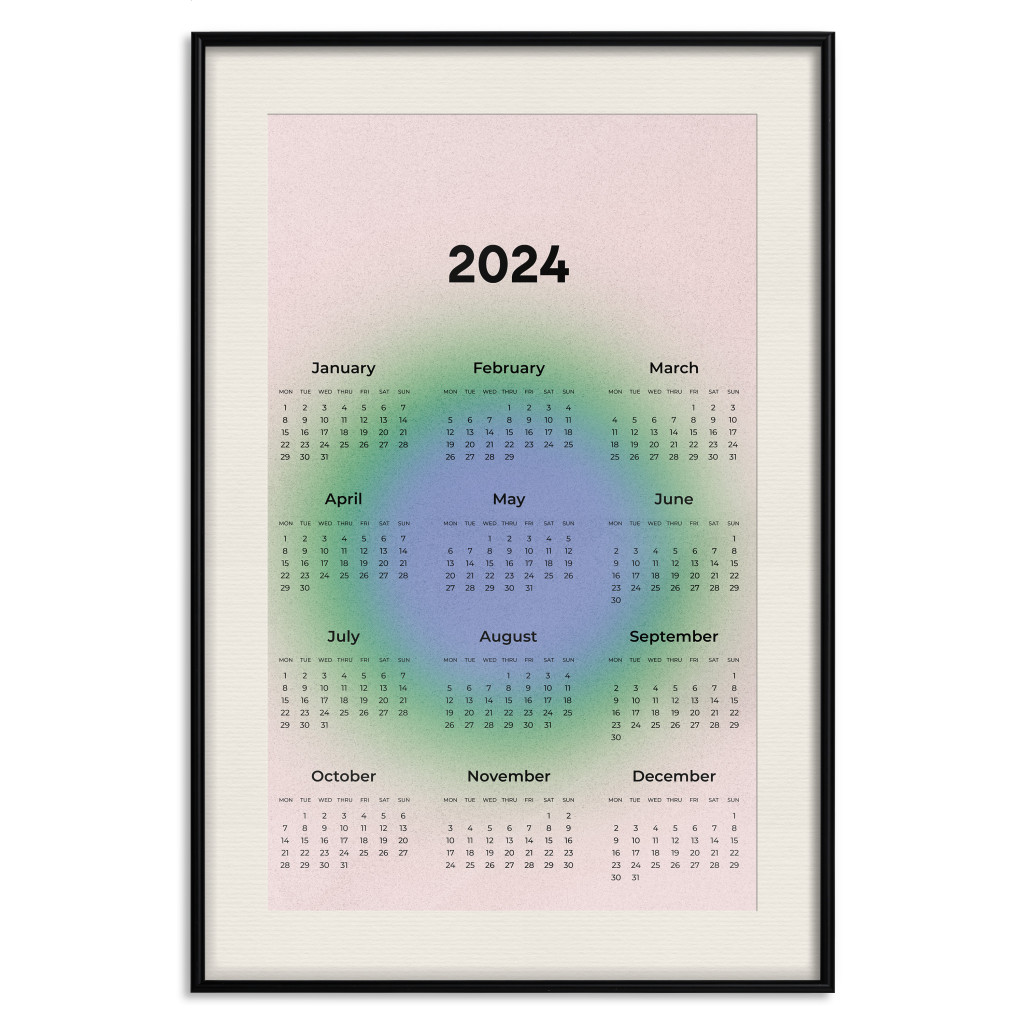 Plakat: Kalendarz 2024 - Kalendarium Na Tle Cyrkularnego Gradientu