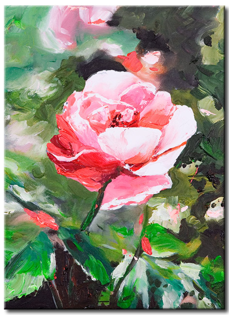 Quadro su tela Fiore di rosa in fiore (1 parte) - motivo floreale su sfondo blu 46888