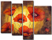 Toile murale Coquelicots rouges (4 pièces) - Motif floral avec lueur jaune 47488