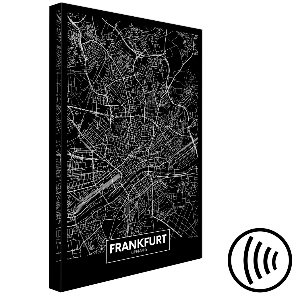 Schilderij  Kaarten Van De Wereld: Dark Map Of Frankfurt (1 Part) Vertical