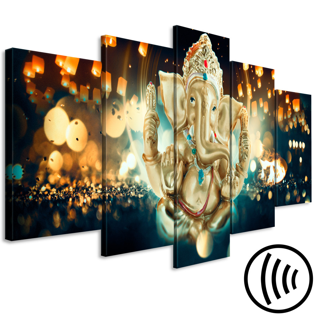 Obraz Budda W Postaci Słonia (5-częściowy) - Spokój Zen W świetle Lampionów