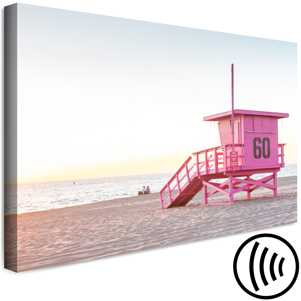 Schilderij  Zee: Sunset - View Of A Lifeguard Booth On A Miami Beach