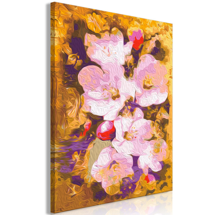 Obraz do malowania po numerach Kwitnąca gałązka - kolorowe kwiaty wiśni na złotym tle 146198 additionalImage 6