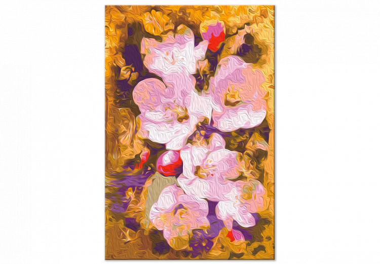 Obraz do malowania po numerach Kwitnąca gałązka - kolorowe kwiaty wiśni na złotym tle 146198 additionalImage 5