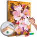 Obraz do malowania po numerach Kwitnąca gałązka - kolorowe kwiaty wiśni na złotym tle 146198
