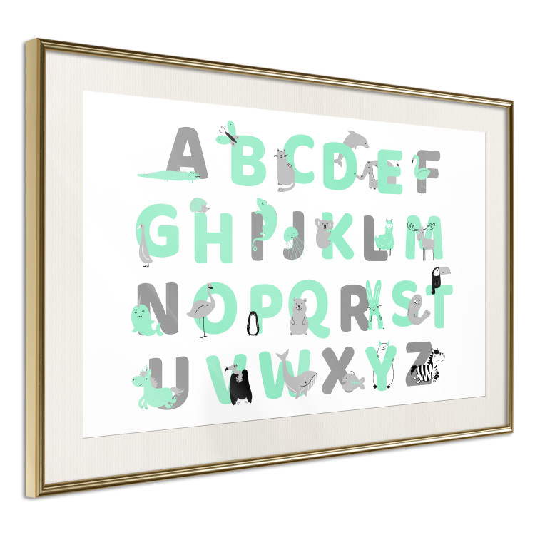 Poster English Alphabet for Children - Gray and Mint Letters with Animals 146498 additionalImage 10
