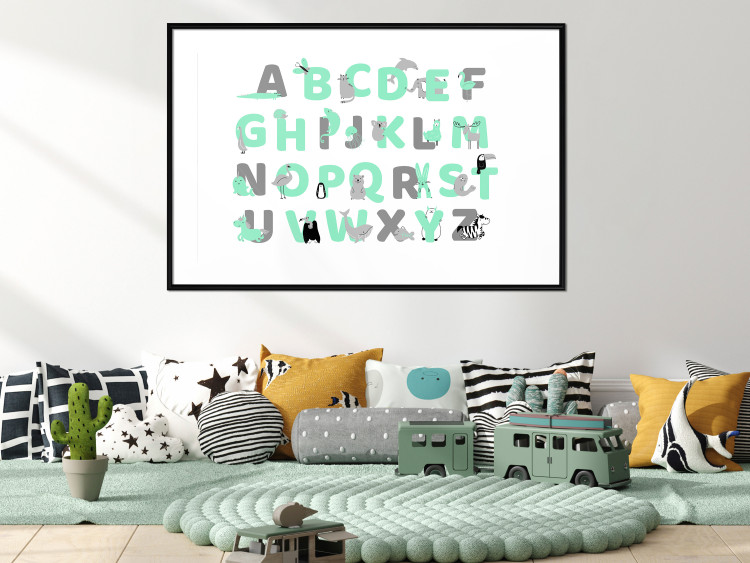 Poster English Alphabet for Children - Gray and Mint Letters with Animals 146498 additionalImage 21