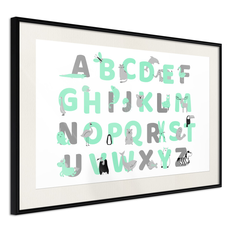 Poster English Alphabet for Children - Gray and Mint Letters with Animals 146498 additionalImage 12