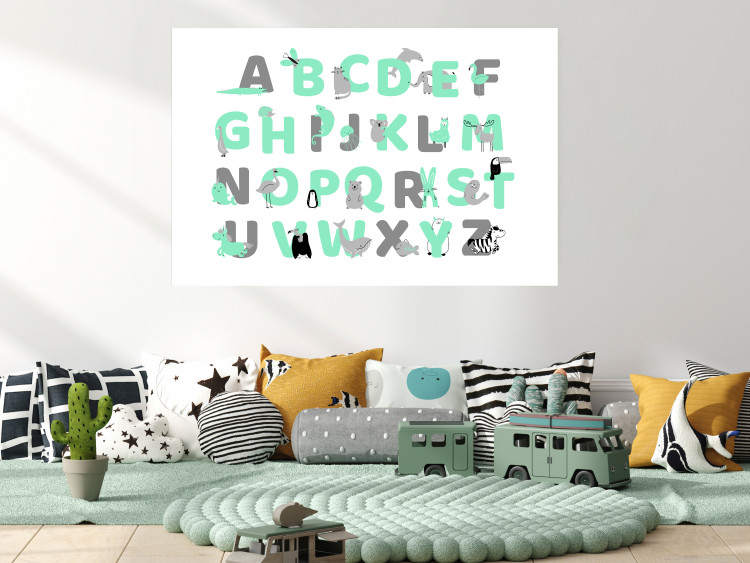Poster English Alphabet for Children - Gray and Mint Letters with Animals 146498 additionalImage 16