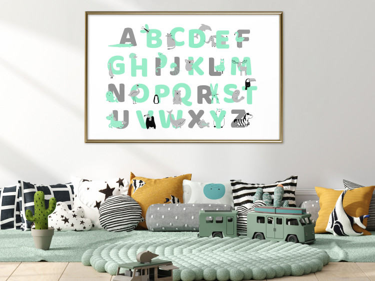Poster English Alphabet for Children - Gray and Mint Letters with Animals 146498 additionalImage 25