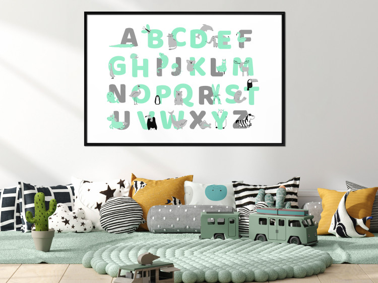 Poster English Alphabet for Children - Gray and Mint Letters with Animals 146498 additionalImage 19