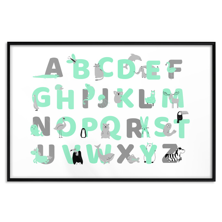 Poster English Alphabet for Children - Gray and Mint Letters with Animals 146498 additionalImage 24