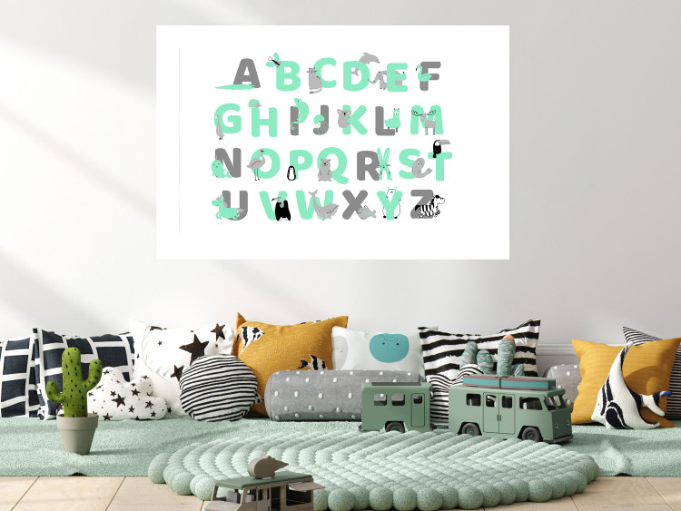Poster English Alphabet for Children - Gray and Mint Letters with Animals 146498 additionalImage 13