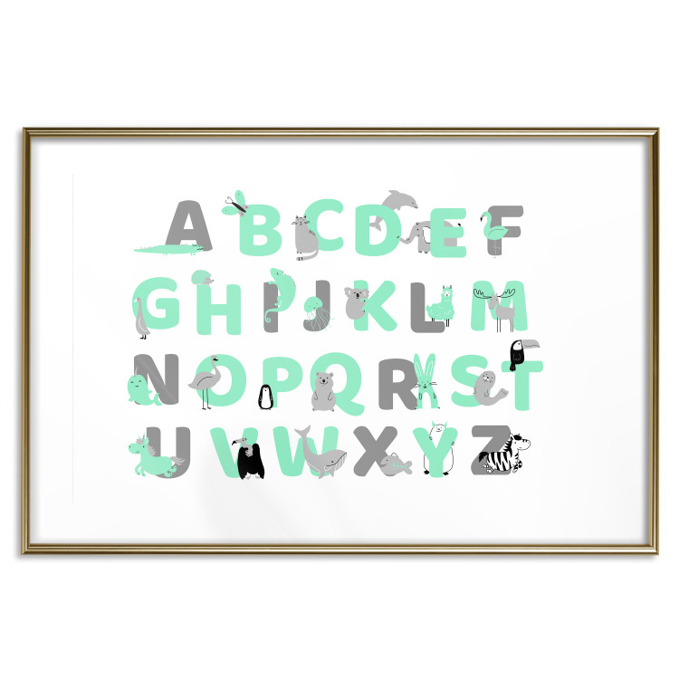 Poster English Alphabet for Children - Gray and Mint Letters with Animals 146498 additionalImage 20