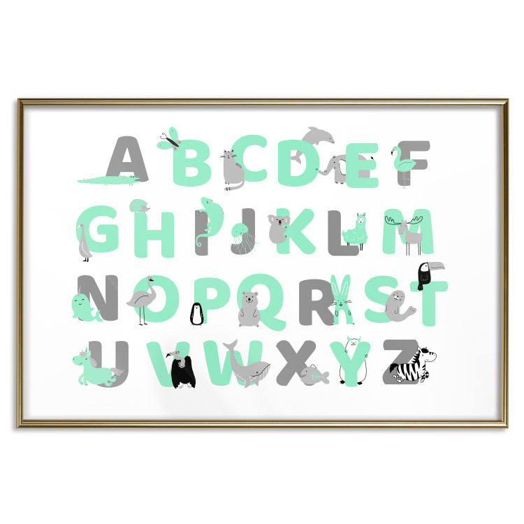 Poster English Alphabet for Children - Gray and Mint Letters with Animals 146498 additionalImage 23