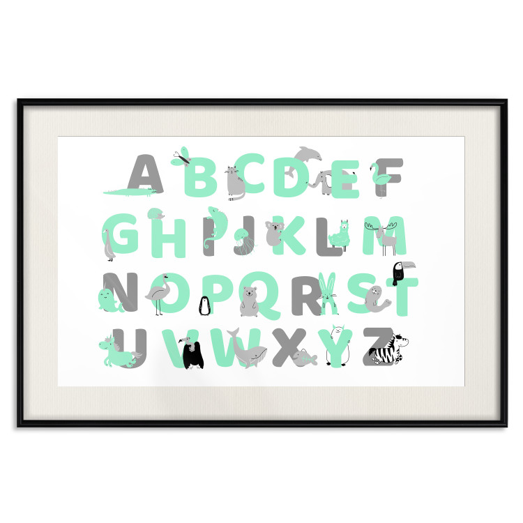 Poster English Alphabet for Children - Gray and Mint Letters with Animals 146498 additionalImage 22