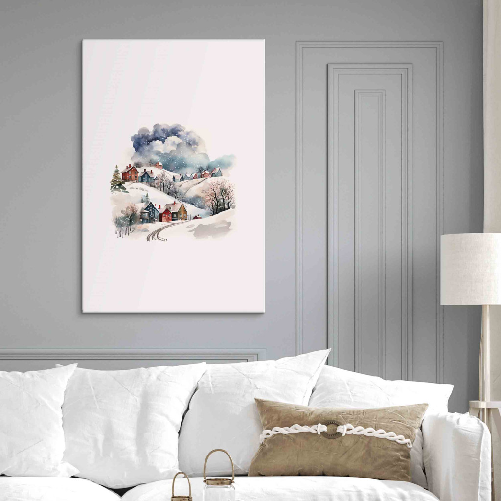 Tavla Christmas Village - Watercolor Illustration Of Snow-Covered Houses