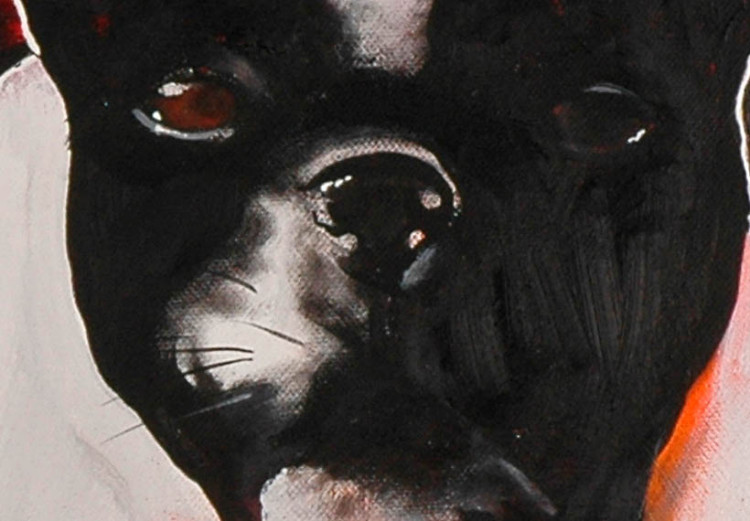 Cuadro moderno Bulldog oscuro y triste - retrato abstracto de perro sobre fondo rojo 49498 additionalImage 2