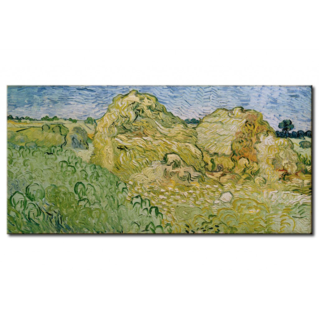 Schilderij  Vincent Van Gogh: Field With Wheat Stacks