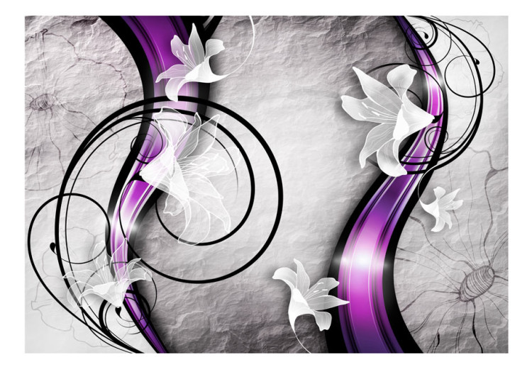 Wall Mural White Flowers and Stone - Floral Motif on an Imaginary Background with Violet 60698 additionalImage 1