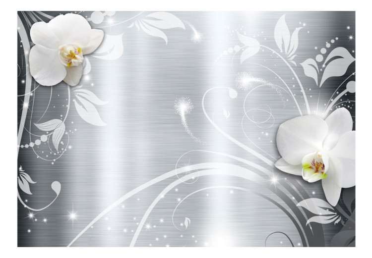 Wall Mural Orchids on Steel - Abstraction with White Flowers on Steel-like Background 60798 additionalImage 1