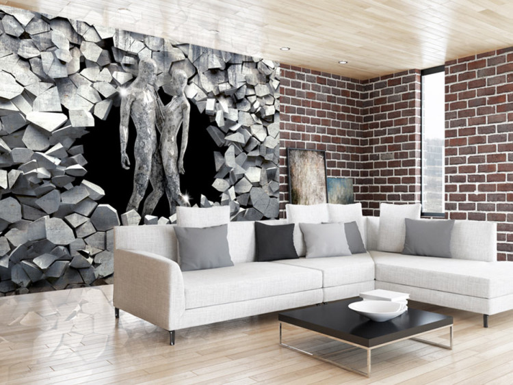 Wall Mural Close people - shiny silhouettes surrounded by silver stones 62298