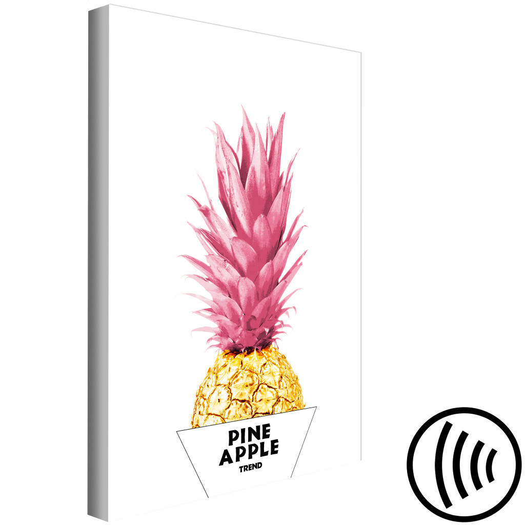 Schilderij  Fruit: Stijlvolle Ananas - Kunstwerk Met Goudroze Fruit In Een Witte Doos