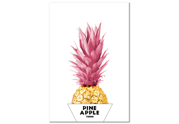 Quadro em tela Ananás com estilo - gráfico com fruta rosa dourada numa caixa branca